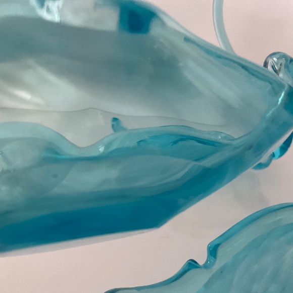 VINTAGE MCM GLASS SWANS AND DISH BOWL 3 PCS AQUA BLUE / WHITE MARBLED HANDBLOWN - Picture 7 of 8